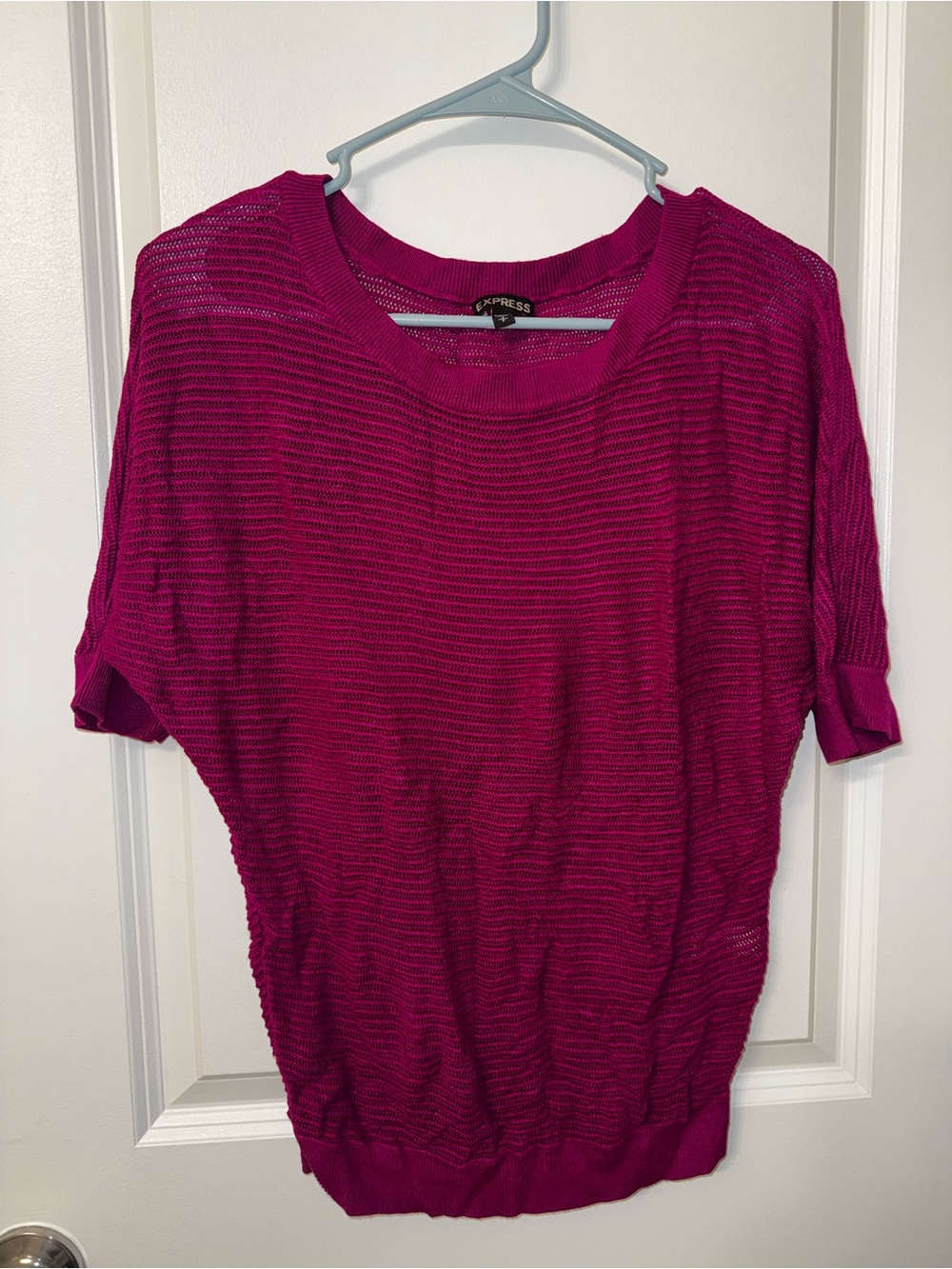 Express Women's Open-Knit Short Sleeve Sweater in Berry